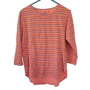 Fresh Produce Neon Orange Stripe 3/4 Sleeve T-Shirt Size Small